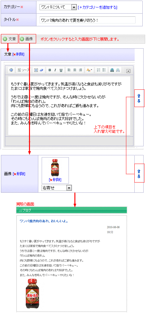 文章、写真を登録する