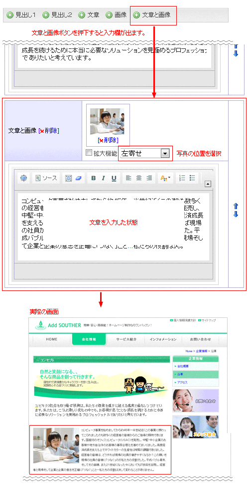 文章の横に写真やイラストを配置する